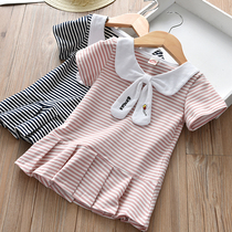 Girls Dress 2020 Summer New Striped Doll Collar Fashion Wild Princess Dress Children Pleated Skirt