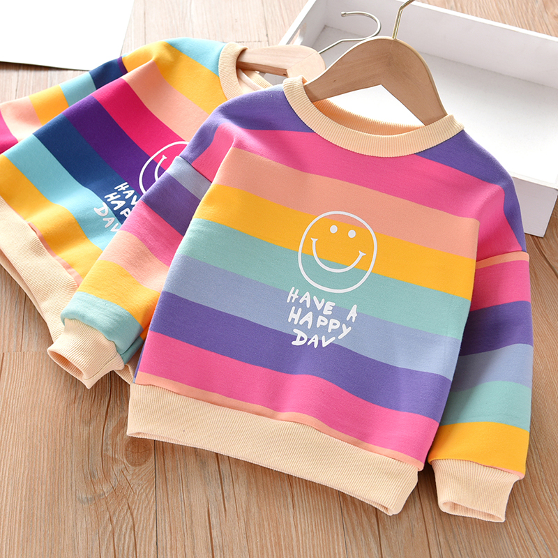 Baby gvet sweatshirt 2021 new children rainbow striped hooded sweatshirt male and female child casual long sleeve plus velvet