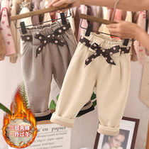 Girl Gush Pants Children Little Girl Little Girl Net Red Ocean Gas Tide Boy Baby Bow Tie Casual Thickened Warm Pants