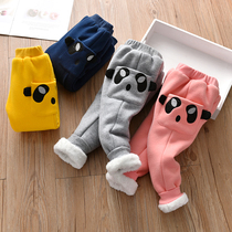 Male and female children plus velvet thick casual pants new female treasure cotton pants small children tide fashion foreign trousers