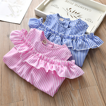 Girls dress 2021 summer dress new childrens vertical stripes strapless princess dress baby ruffled cute skirt