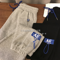 Pants Type Mouth Tablet King 2021 Spring Dress New High Waist Display Slim Blue Mark Letters Casual Bunch Feet Kharen Pants Woman