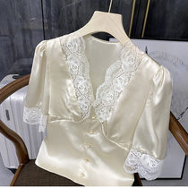 Brand Fold Discount Store Mall Special Cabinet Withdrawal Teller Womens Tail Goods Clear Warehouse Method Type V Lead Lace Collared Silk Blouse Women Summer