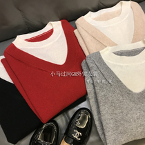 Z love soft and comfortable ~ shoulder loose small profile fake two-piece v-neck pullover sweater sweater sweater womens winter