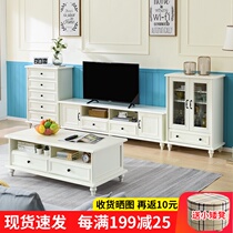 American TV cabinet Coffee table combination wall cabinet Solid wood furniture modern simple living room film and television cabinet Light luxury TV cabinet