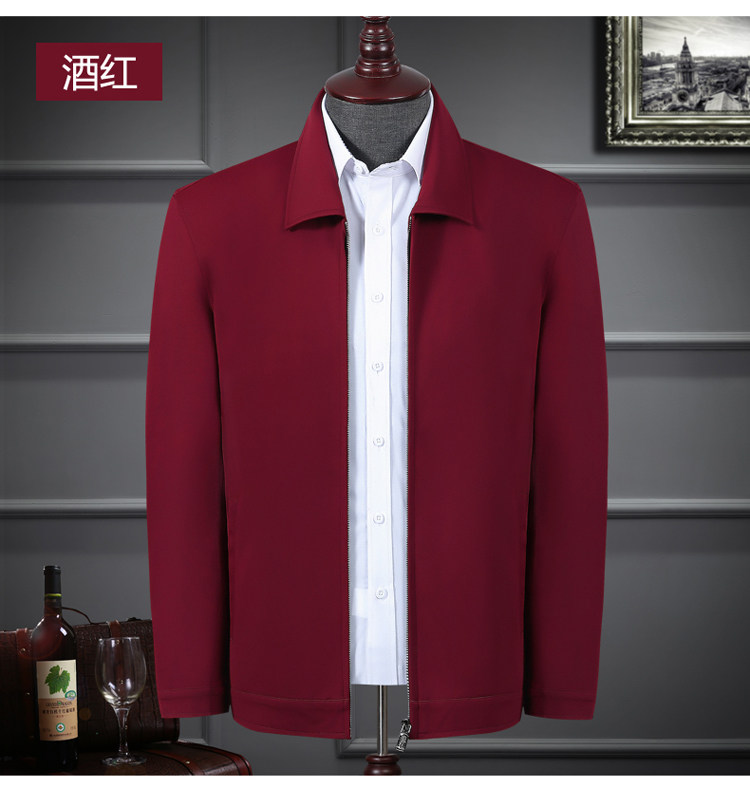 2025高档男装中年男士大红色夹克爸爸装中老年男式酒红色外套男
