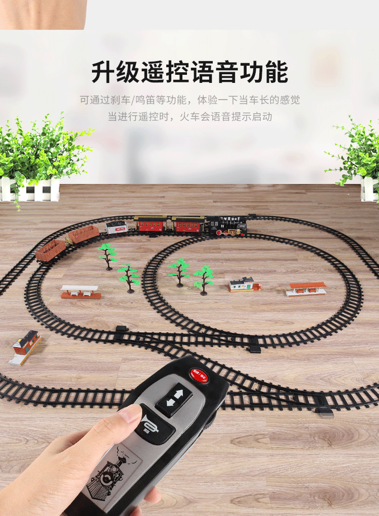 电动轨道火车高端智能遥控真人语音冒烟古典比例火车充电版_5折现价