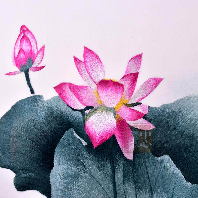 苏绣成品1-4丝精品纯手工刺绣客厅餐厅装饰挂画水墨荷花