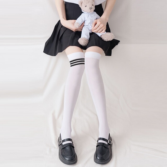 珞婉夏季薄款白色丝袜中长筒