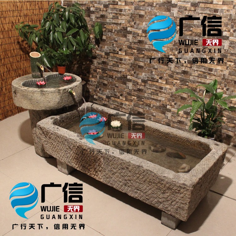 老旧石槽石马槽牛槽小水槽石头鱼缸风水球流水客厅水景青石雕摆件