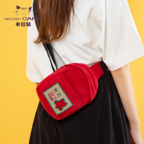 HIKOSEN carabat shoulder bag Japanese cat canvas mini bag womens color running bag chest bag
