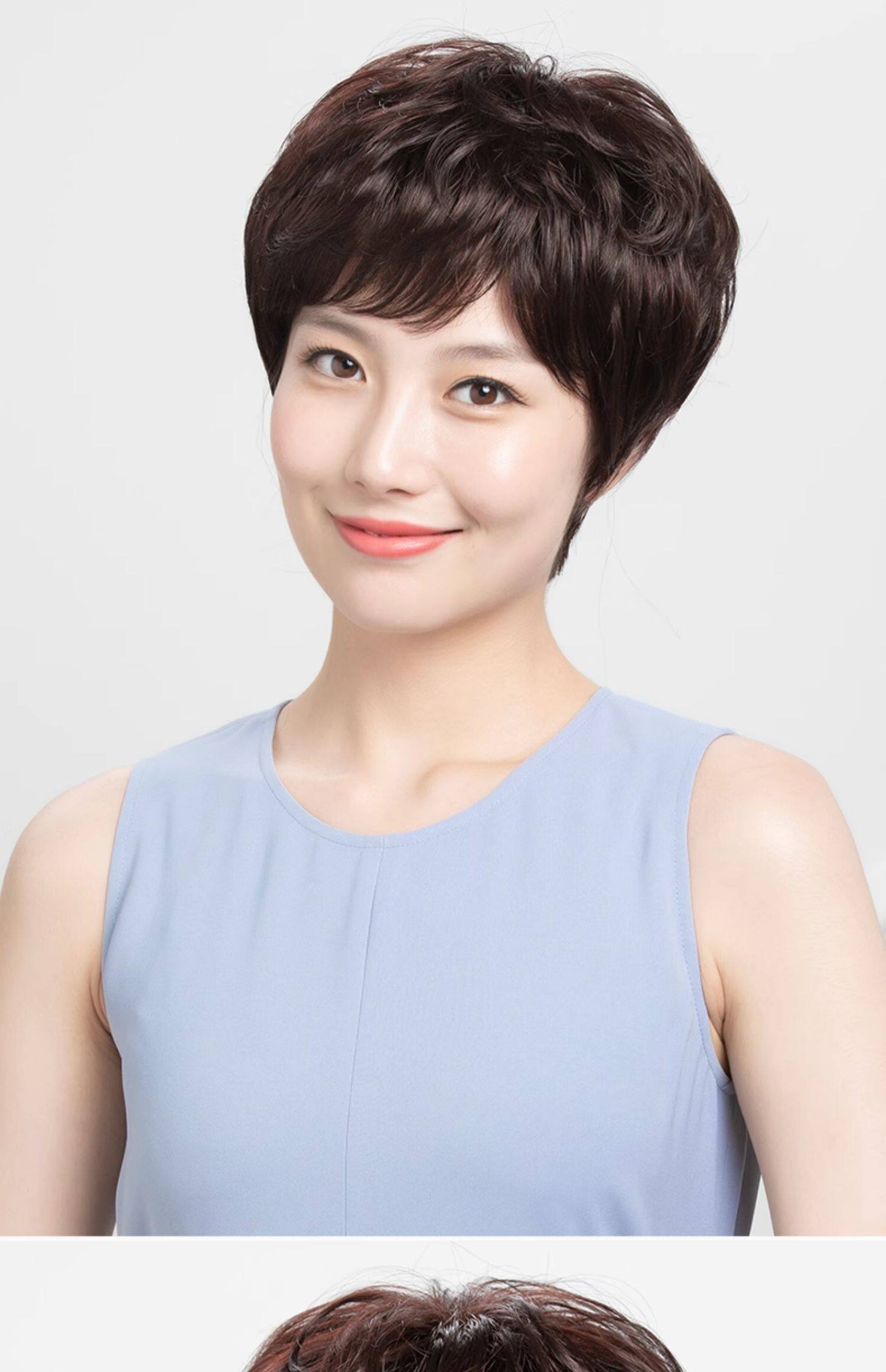 全头套假发真人发丝女假发套全头真发假发中老年女妈妈款花白60岁