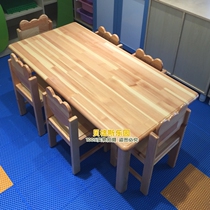 Rubber wood tables and chairs kindergarten early education children 6 people table and chair rubber wood learning long square table six table Oak