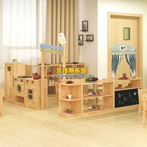 Kindergarten childrens oak combination Cabinet area corner solid wood corner storage cabinet in large class activity area corner combination cabinet