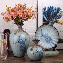 American decoration Home accessories Ceramic vase three-piece set with flowers living room wine cabinet TV cabinet entrance decoration