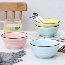 Household 4-person ceramic bowl set tableware Korean simple personality bowl chopsticks spoon creative combination Eat rice bowl soup bowl