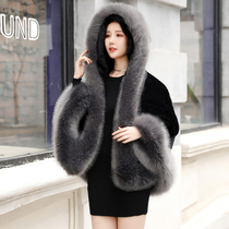 Haining fur coat women winter hooded short Korean version of mink hair imitation fox fur shawl Cape hair coat