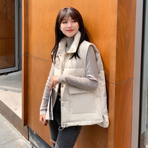 Feather cotton vest girl autumn winter 2021 new wild keel loose Han version shoulder vest wearing a short wallet coat