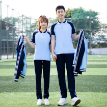 Primary and secondary school students summer loose short-sleeved trousers sportswear high school uniforms two bars junior high school class uniforms graduation photo