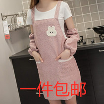 Apron fashion kitchen waterproof and oil-proof long sleeve reverse wear cooking cute apron gown adult Korean version