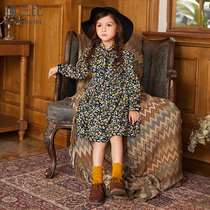 Girls Broken Flowers One-piece Dress 2022 Spring Dress New Ocean Korean Version CUHK Child Pure Cotton Long Sleeve Skirt Spring Autumn
