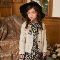 Girls Sweater Cardigan 2022 Spring and Autumn Twist Middle-aged and Big Childrens Knitted Sweater Tops Versatile Childrens Wool Jacket