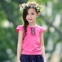 Girl Pure Cotton T-Shirt Summer 10 Ethnic Wind 5 Year Old Boy Clothing 6 Children 7 Pure Color 8 Short Sleeves 9 Shirt Blouses Thin