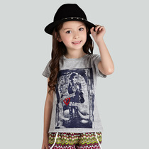 Girl cartoon T-shirt 4 years old Children 5 short sleeves 6 round collar 7 Pure cotton Childrens blouses Summer thin