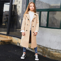 Girls windbreaker mid-length knee-length foreign style spring and autumn childrens clothing girls big childrens coat British style fashionable