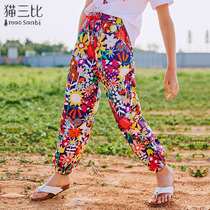 Girl Anti-mosquito Pants Outside Wearing Summer 2022 New Crushed Flowers Children Beach Pants Pure Cotton Long Pants Light Cage Pants Thin
