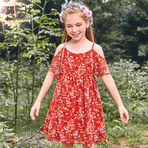 Girl snowspun one-piece dress slim 2022 Summer New pint dress 6 years old CUHK Tong Rui Shoulder Skirt 7 Childrens hanging band dress