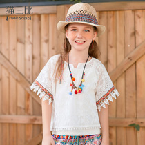 Girl Bohemian Lace Small Shirt 2022 Summer New CUHK Child Blouse Two Suit National Wind