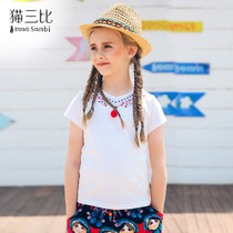 Girl Pure Cotton T-shirt 2022 Summer New 6 Original National Wind CUHK Child Blouses 8 Children V-Character Shirts Children Clothing