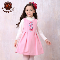 Girls woolen vest skirt autumn new ethnic style childrens dress childrens embroidered skirt 15-year-old childrens clothing
