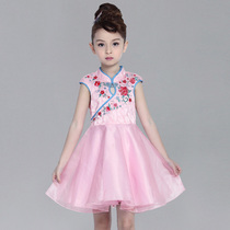 Girls embroidery qipao Summer childrens clothes Childrens guzheng performance clothes CUHK Tong Princess Leia dress Out of dress dress