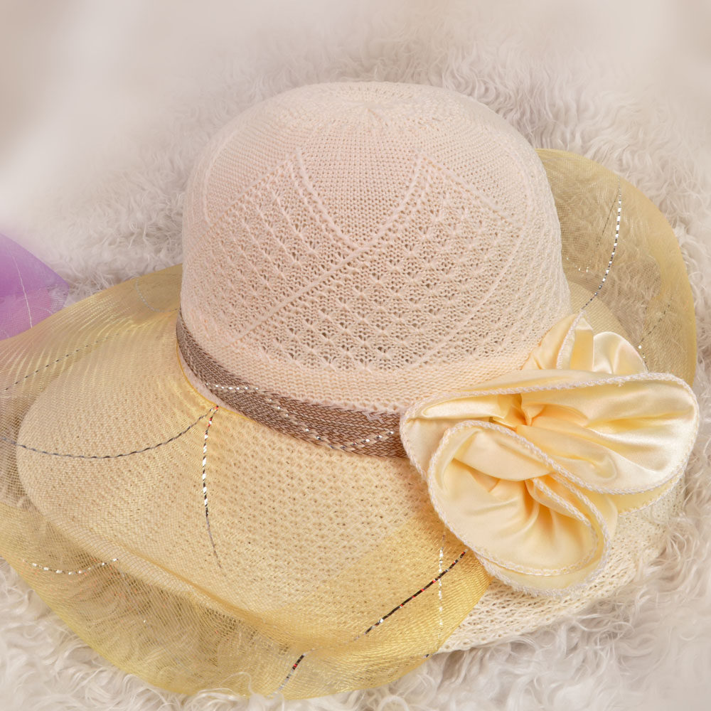 新款韩版女士大檐网纱帽 圆顶遮阳帽批发 夏日沙滩多色时尚婚纱