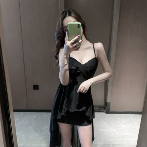 Suspender fashion one shoulder irregular swallow tail dress