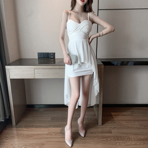 Suspender fashion one shoulder irregular swallow tail dress