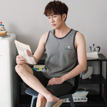 2022 New Sleepwear Mens Summer Pure Cotton Vest Sleeveless Shorts Thin summer mens home Suits Suit