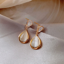 Light extravagant advanced sensation ~ net red burst ~ cat eye stone drop earrings pure desire atmosphere 925 pure silver Temperament Tide