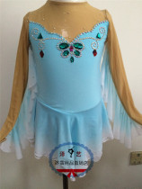 (Zeyi Customized) Childrens Ladies Figure Skating Performance Dress Skating Dress Light Blue