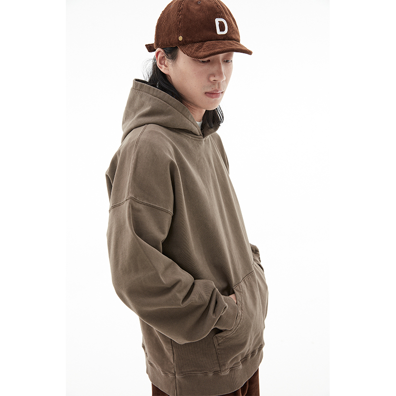市井蓝染 手工斑驳草木染宽松套头帽衫植物染卫衣咖灰两色hoodie