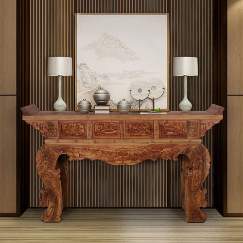 实木供桌供台红心樟神台佛龛佛桌雕花仿古条案香案翘头贡桌财神桌_7折