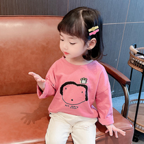 Girls t-shirt spring and autumn foreign style baby long-sleeved spring thin top pure cotton childrens bottoming shirt childrens autumn clothing