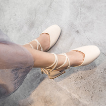 Lace-up sandals womens summer 2021 new all-match medium-heeled net red fairy style thick-heeled Baotou Roman single shoes