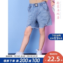 Spring and summer girls denim shorts outer wear childrens jeans wild casual Western style thin pants Baby childrens clothing