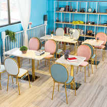 Milk tea shop net red table and chair combination Western restaurant simple dessert dining cafe marble double leisure table and chair