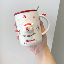 Christmas Mark Cup Nordic Ins Women With Cover Spoon Cute Ceramic Mug Creative Personality Trendy Lovers Breakfast Cup