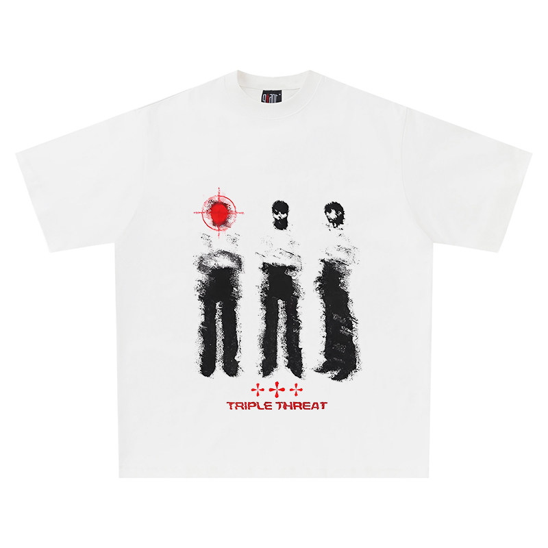 TRIPLE THREAT American niche design retro fuzzy pattern trendy high street loose versatile short-sleeved T-shirt