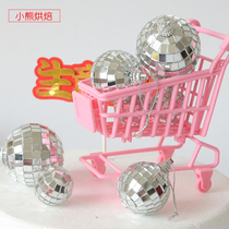 New birthday cake decoration shake Net red silver reflective mirror ball decoration girl heart pink leopard shopping cart sound